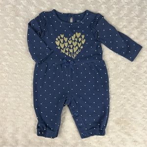 Just One You by Carter’s Long Sleeve Romper Size 3 Months Blue Gold Heart